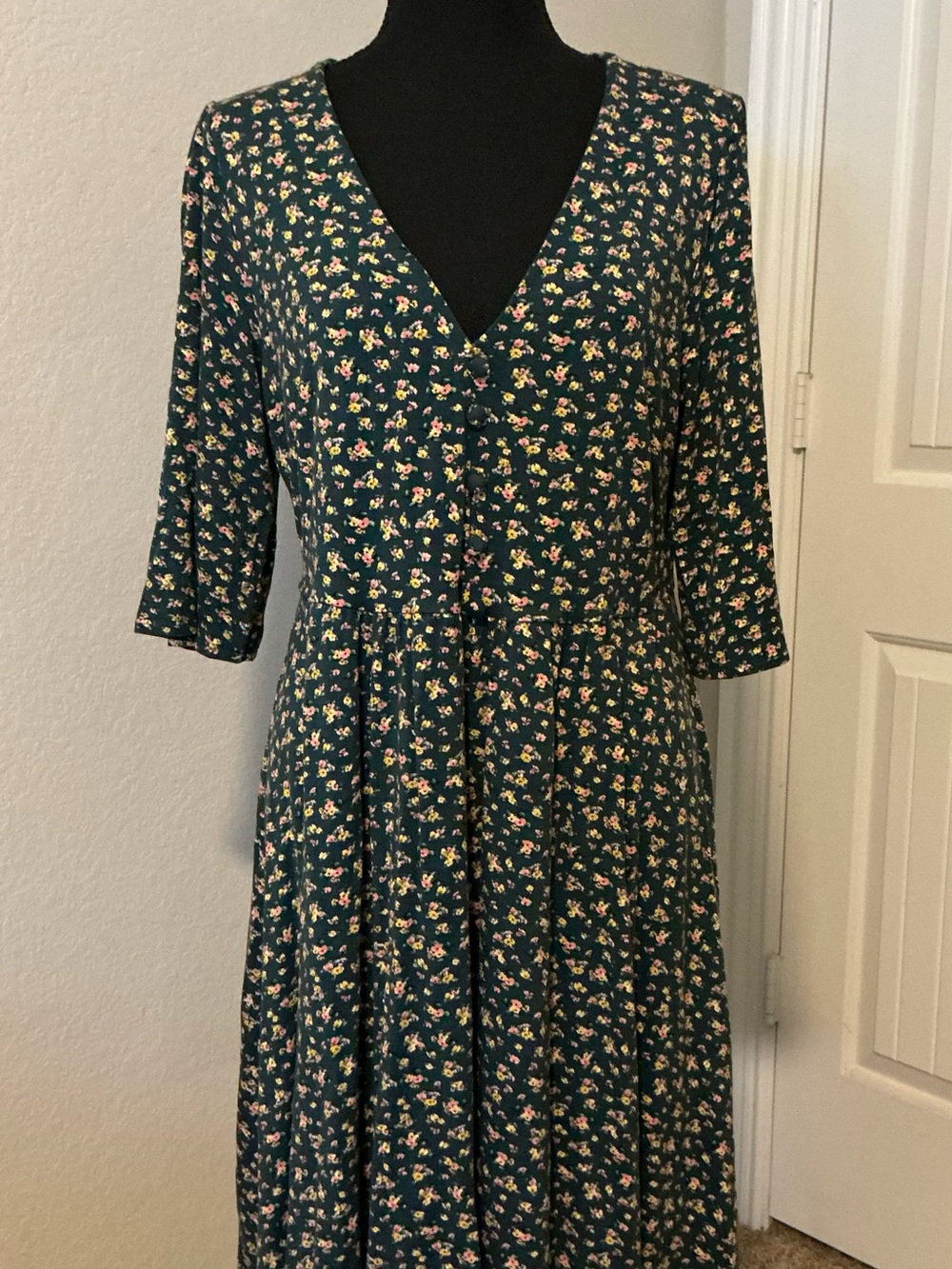 ASOS Curve Teal Floral V-Neck Midi Dress